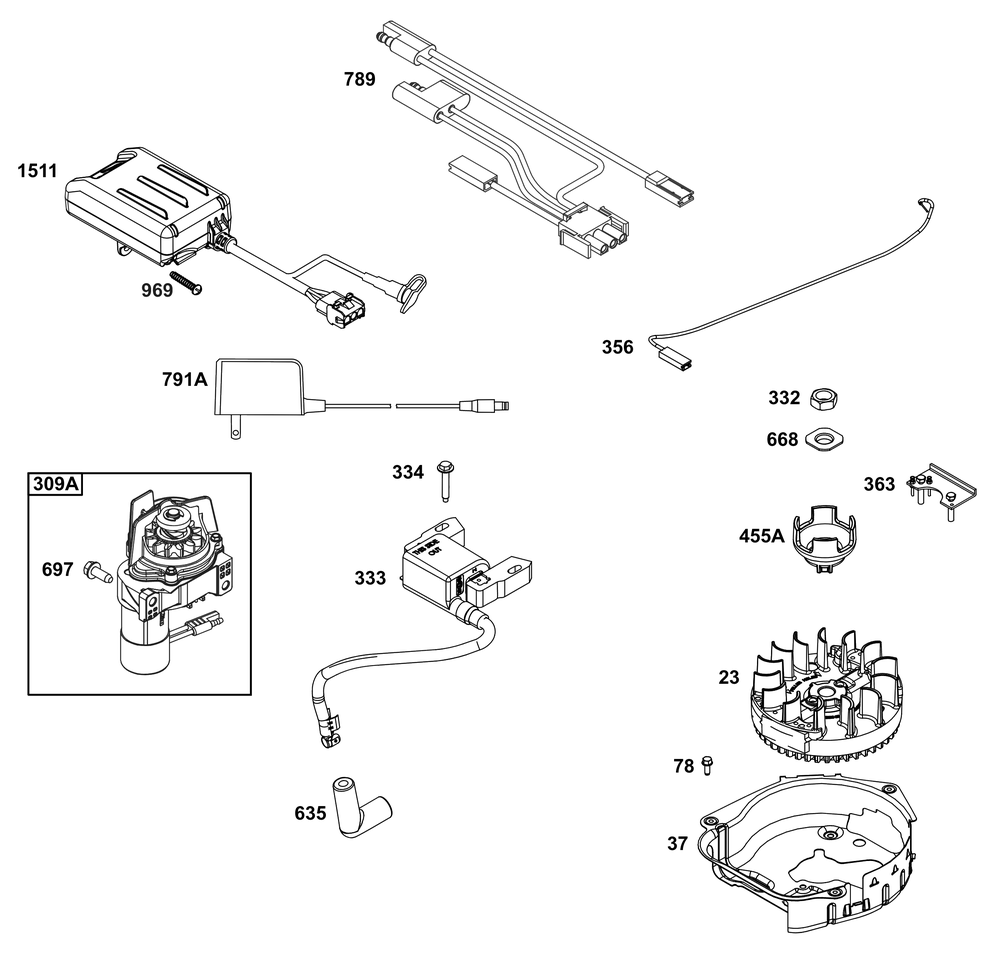 Flywheel, Ignition, And Starter Group Diagram and Parts List for 09P70B-0262-H5 020000 - 09Z999 Briggs and Stratton Engine